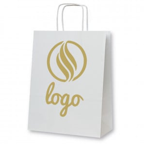 Bolsas de papel con asas reforzadas, blanco