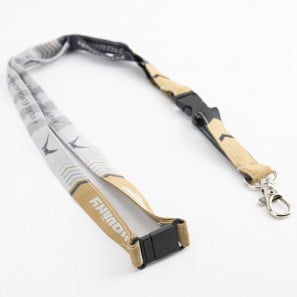 Lanyard bordado premium con hebilla plástica y cierre de seguridad