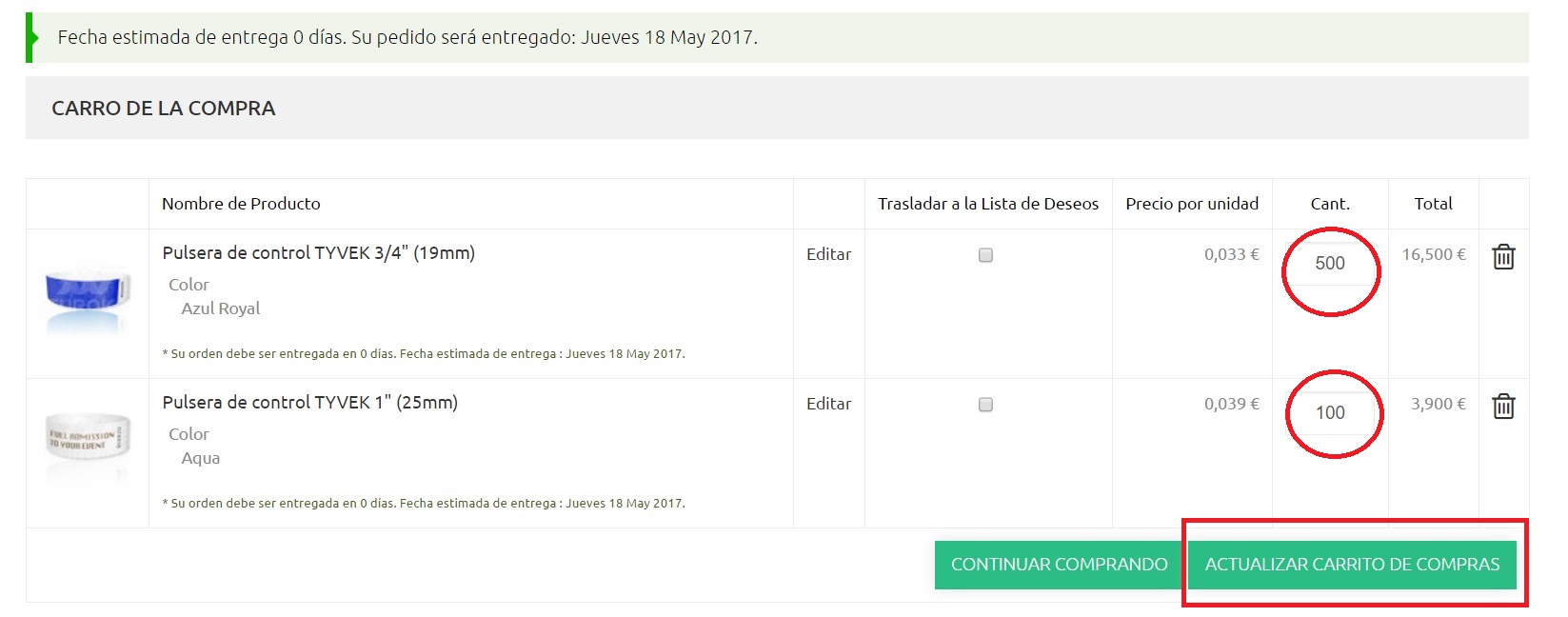 Cambiar cantidad a ordenar -euroko.es