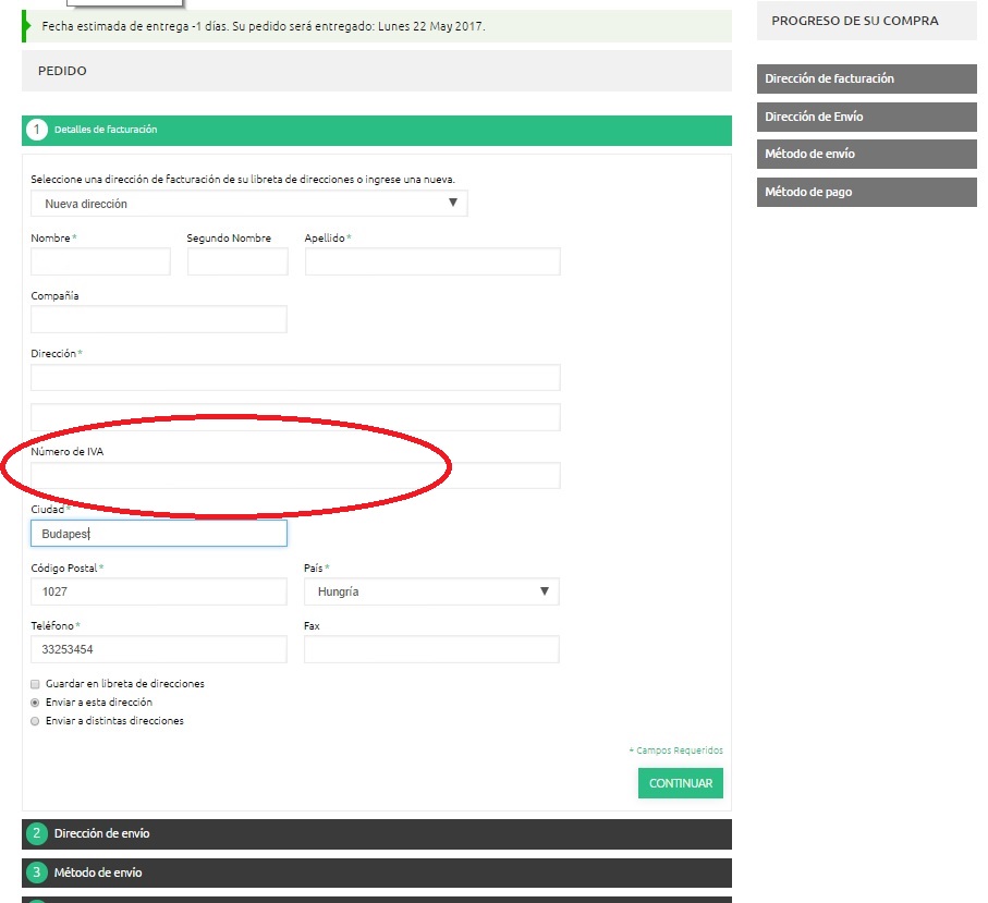 Colocar el número IVA